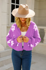 Field Of Daisies Knit Cardigan - Purple