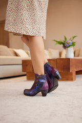 Soffia | Rosalind Rose Embossed Leather Ankle Boots - Purple