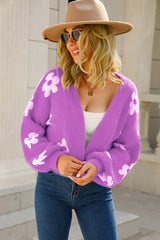 Field Of Daisies Knit Cardigan - Purple