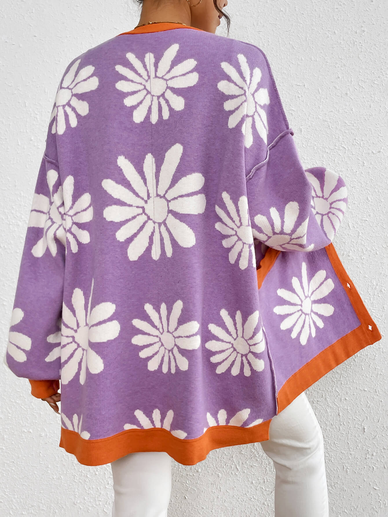 Janelle Floral Knit Cardigan - Purple