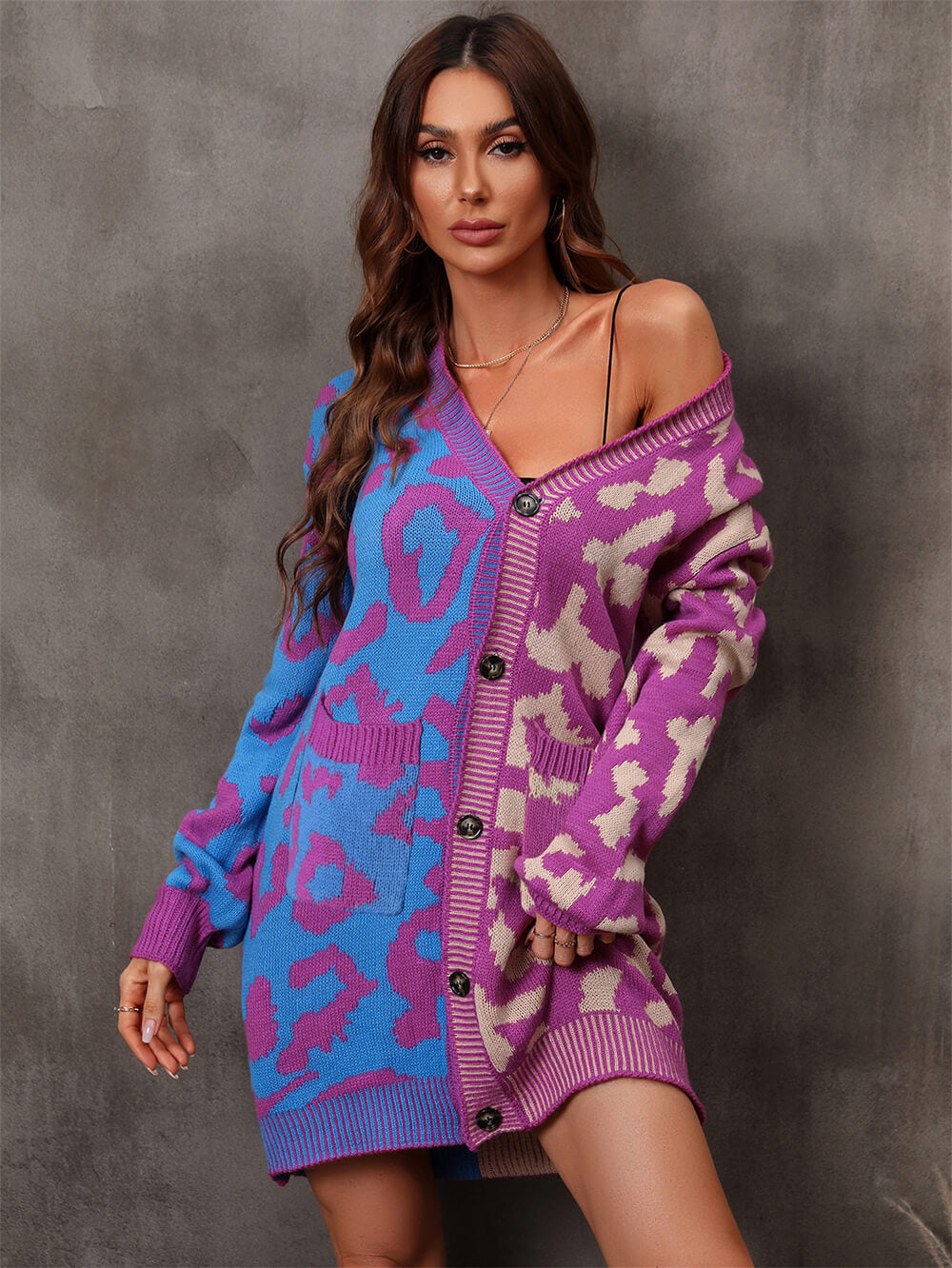 Hollis Leopard Knit Long Cardigan - Purple