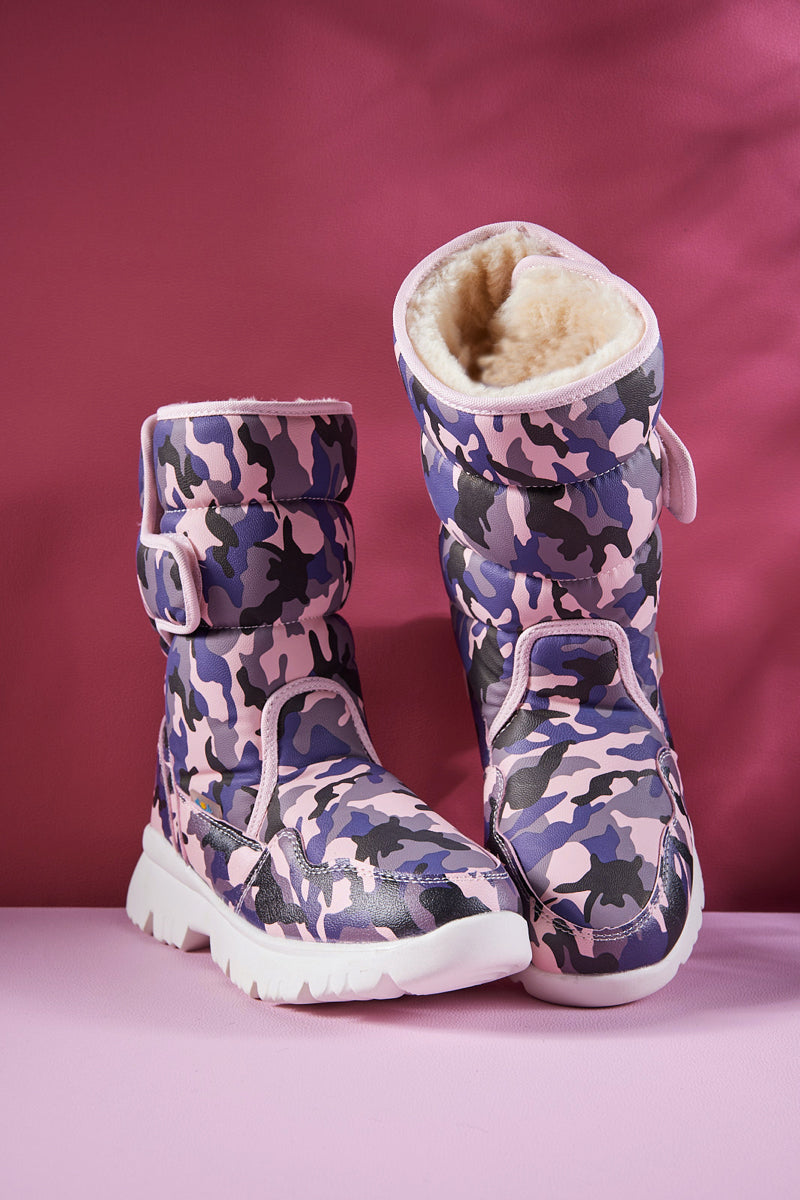 Frozen Princess | Alaska Camo Princess Water-Repellent Snow Boot - Purple