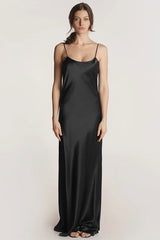 Quiet Luxury Solid Open Back Spaghetti Strap Summer Silk Slip Maxi Dress