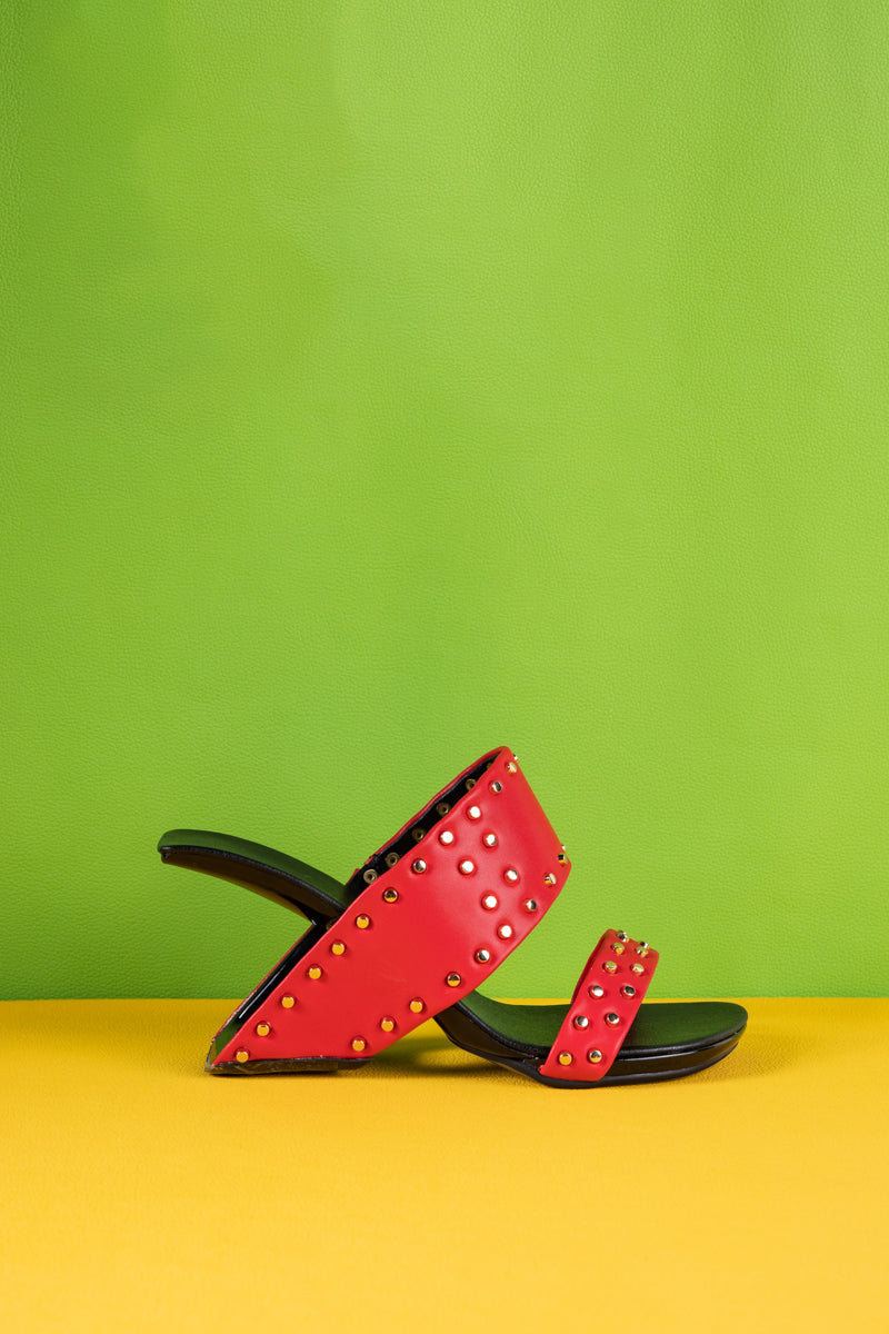 Jady Rose | Lucille Studded Leather Heels - Red