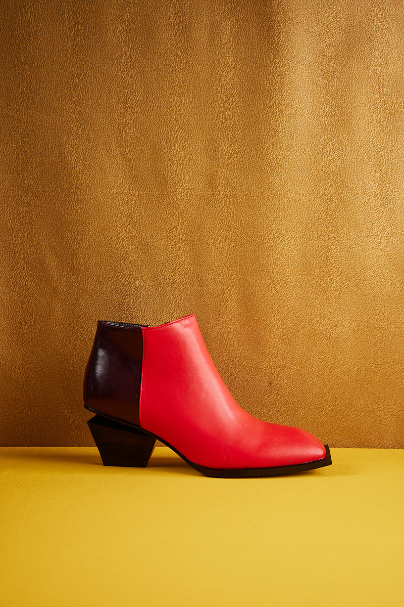 Jady Rose | Jady X Geometry-heel Leather Ankle Boot - Red