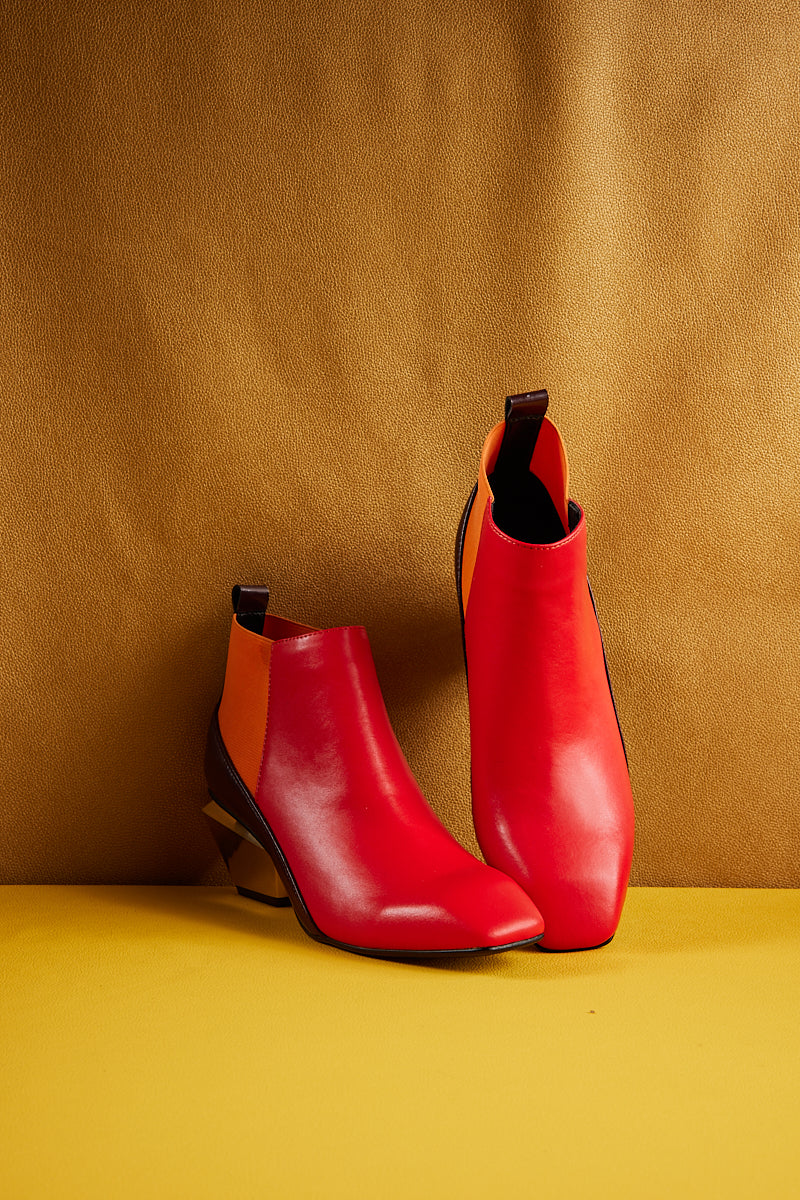 Jady Rose | Ayala Geometry-heel Leather Ankle Boot - Red