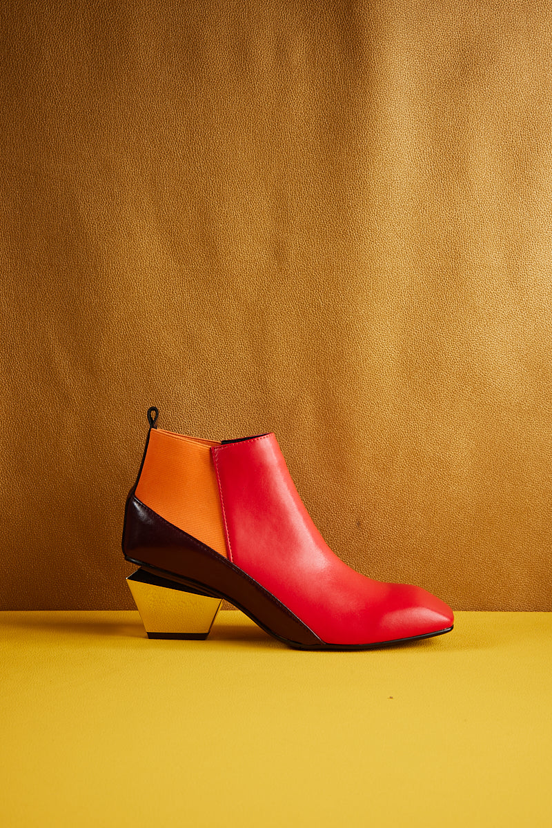 Jady Rose | Ayala Geometry-heel Leather Ankle Boot - Red