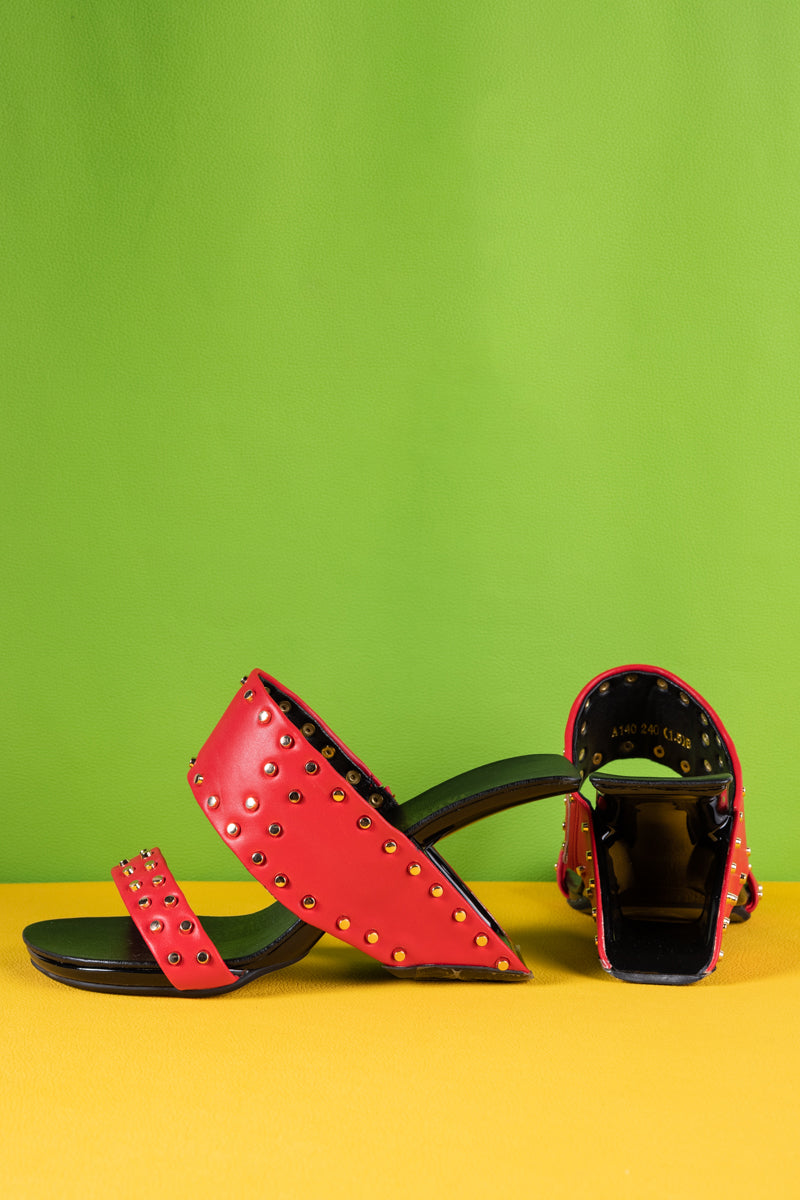 Jady Rose | Lucille Studded Leather Heels - Red