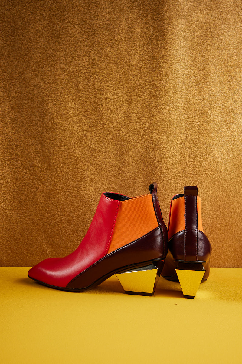 Jady Rose | Ayala Geometry-heel Leather Ankle Boot - Red