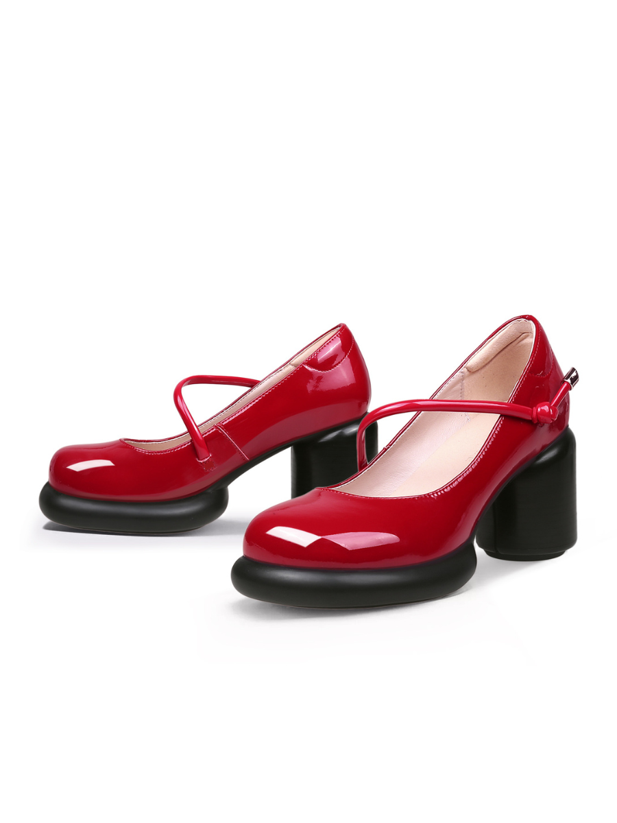 Jady Rose | Blaine Block Leather Heel Mary Jane - Red