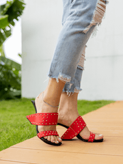 Jady Rose | Lucille Studded Leather Heels - Red