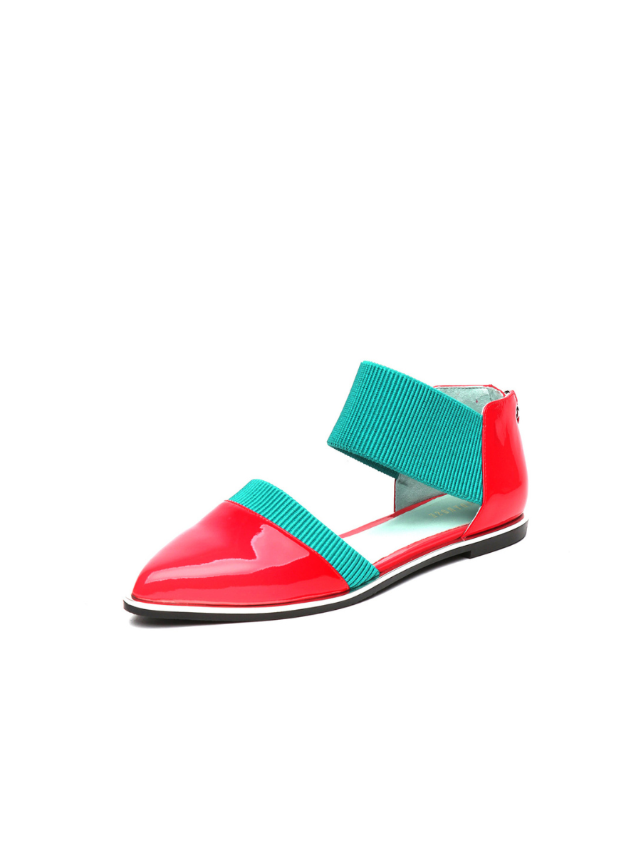 JADY ROSE | POINTED LEATHER ANKLE-STRAP FLAT - RED