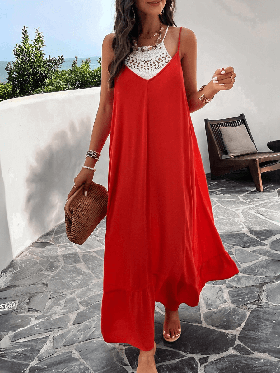 Olivian Pocketed Maxi Dress - Red