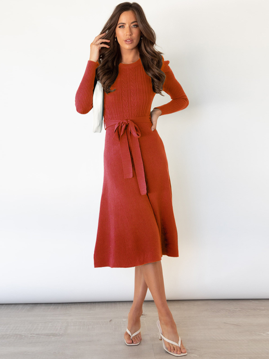 Robin Tie Waist Sweater Midi Dress- Red