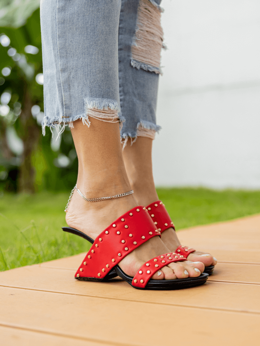 Jady Rose | Lucille Studded Leather Heels - Red