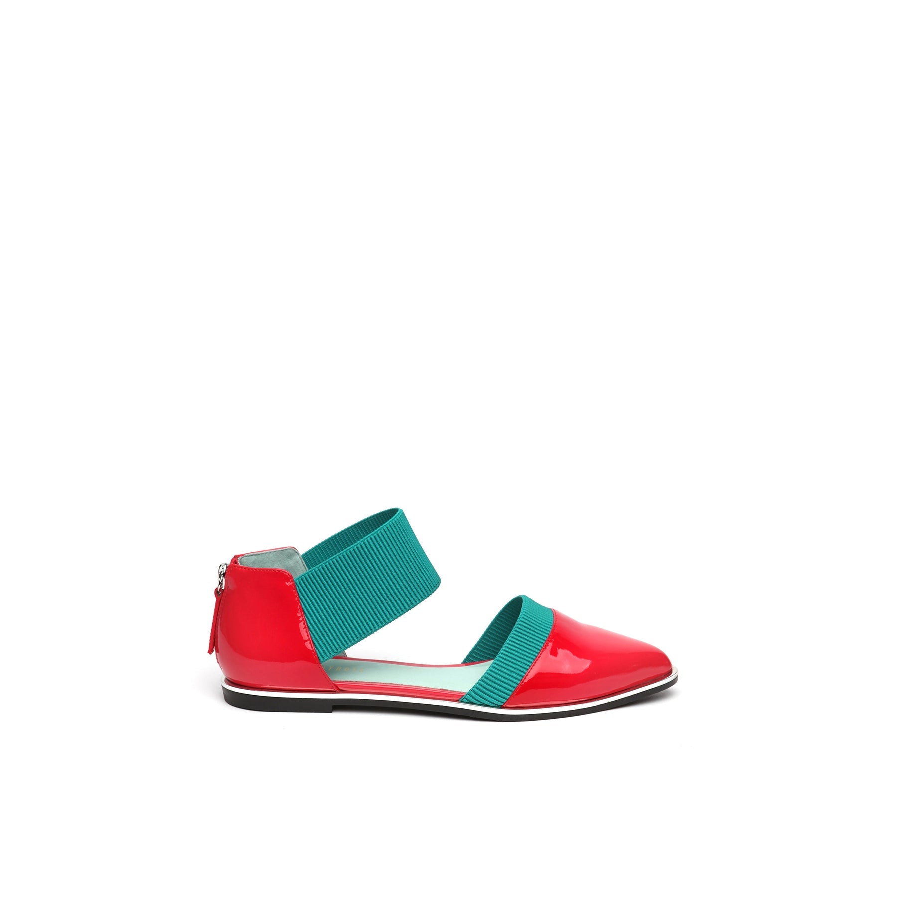 JADY ROSE | POINTED LEATHER ANKLE-STRAP FLAT - RED