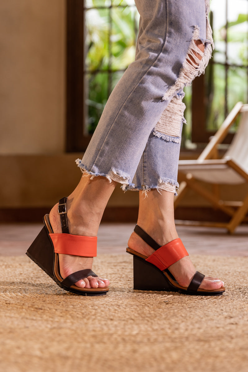 Jady Rose | Shilah Leather Slingback Wedge - Red