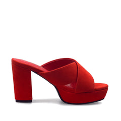 JADY ROSE | CRISSCROSS LEATHER PLATFORM MULE - RED