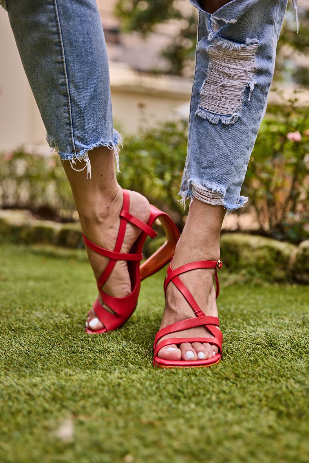 Jady Rose | Eloise Leather Strappy Wedges- Red