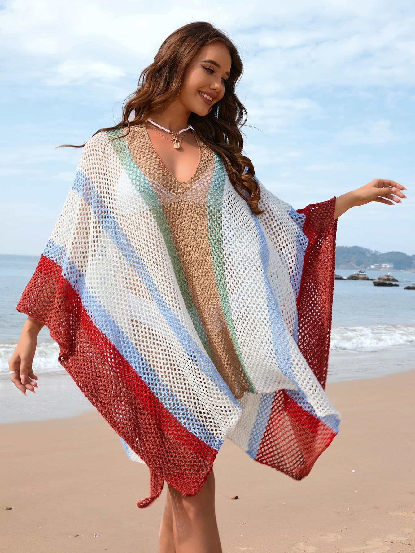 Calypso Stripe Knit Crochet Kimono - Red