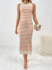 Dancing On Air Striped Knit Midi Dress - Red