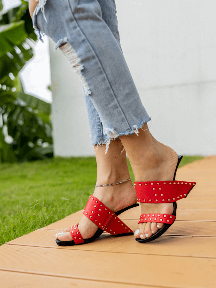 Jady Rose | Lucille Studded Leather Heels - Red