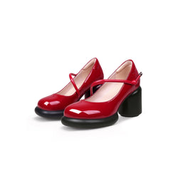 Jady Rose | Blaine Block Leather Heel Mary Jane - Red