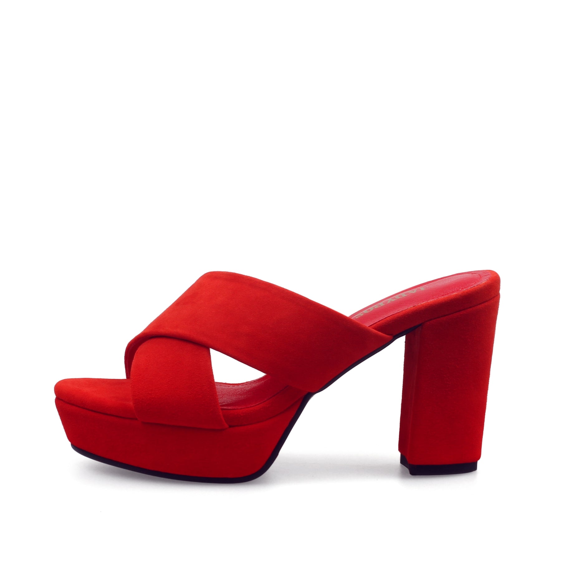 JADY ROSE | CRISSCROSS LEATHER PLATFORM MULE - RED