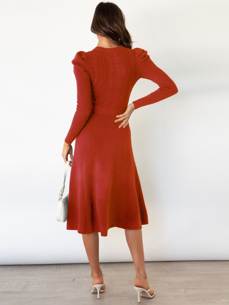 Robin Tie Waist Sweater Midi Dress- Red