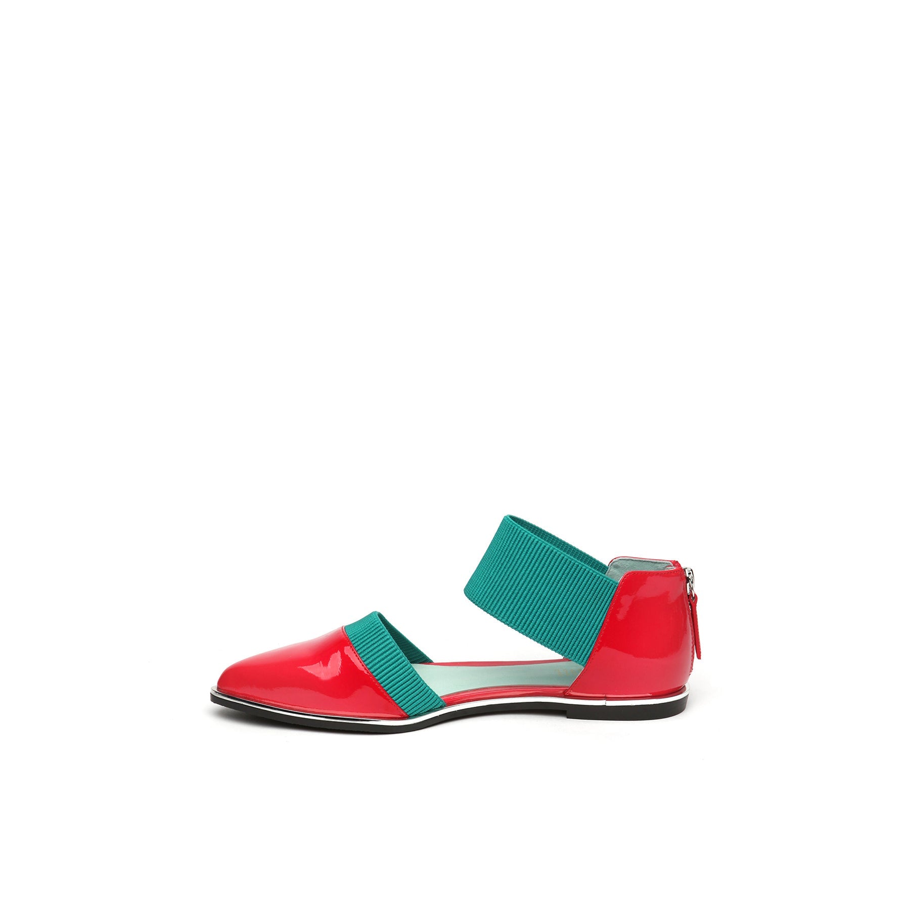 JADY ROSE | POINTED LEATHER ANKLE-STRAP FLAT - RED