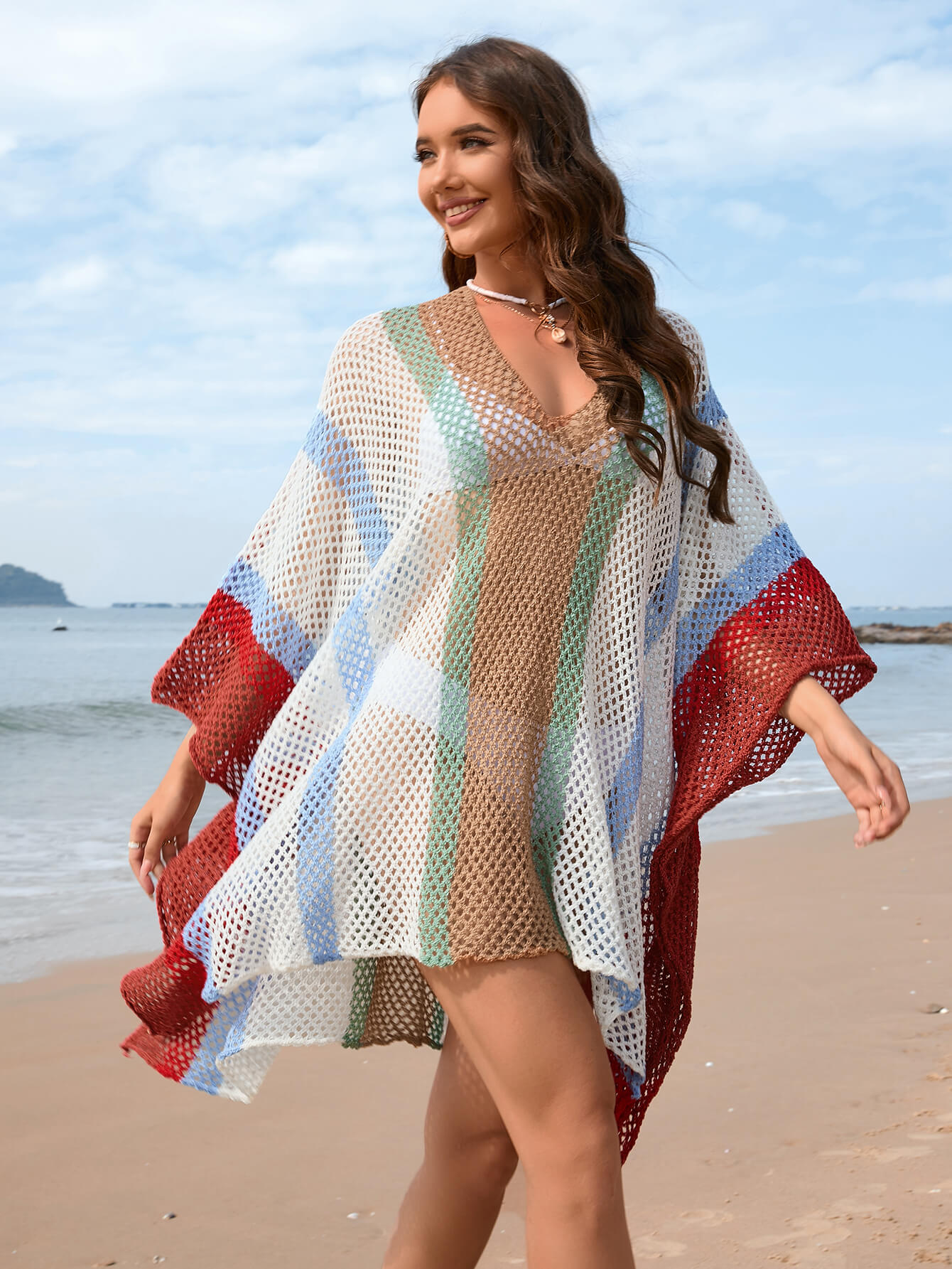 Calypso Stripe Knit Crochet Kimono - Red