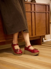 Soffia | Darya Floral Leather Wedge Mary Jane - Red