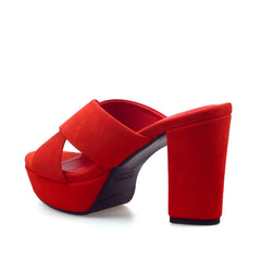 JADY ROSE | CRISSCROSS LEATHER PLATFORM MULE - RED