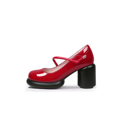 Jady Rose | Blaine Block Leather Heel Mary Jane - Red