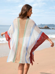 Calypso Stripe Knit Crochet Kimono - Red