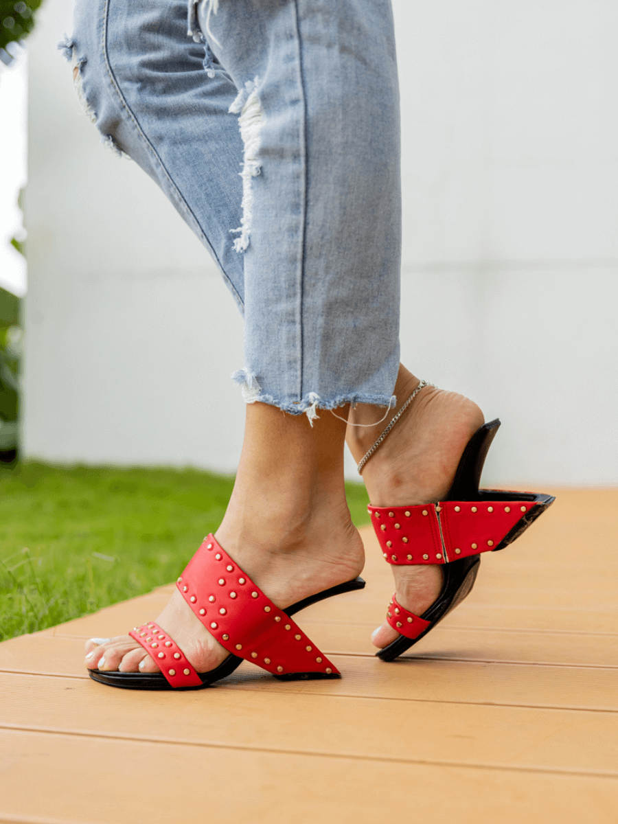 Jady Rose | Lucille Studded Leather Heels - Red