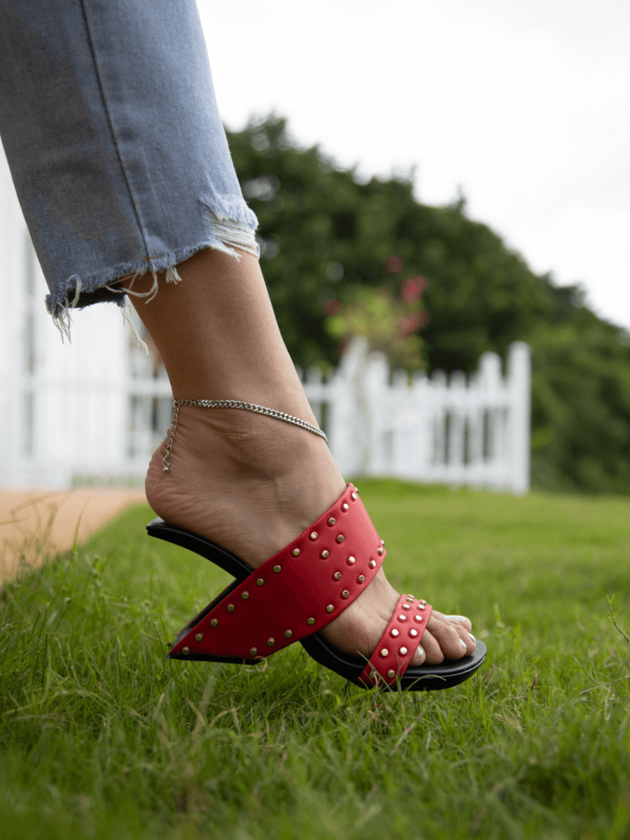 Jady Rose | Lucille Studded Leather Heels - Red