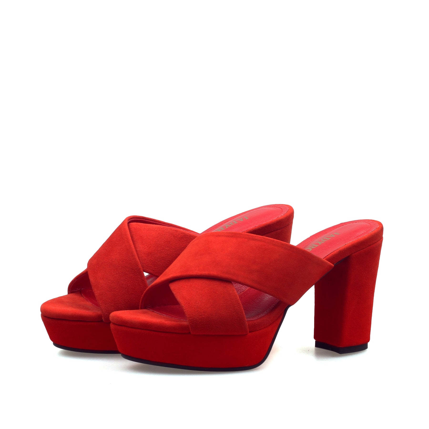 JADY ROSE | CRISSCROSS LEATHER PLATFORM MULE - RED