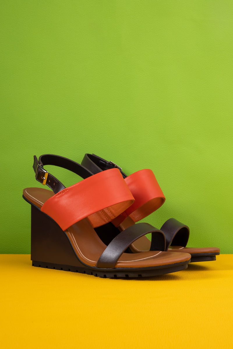 Jady Rose | Shilah Leather Slingback Wedge - Red