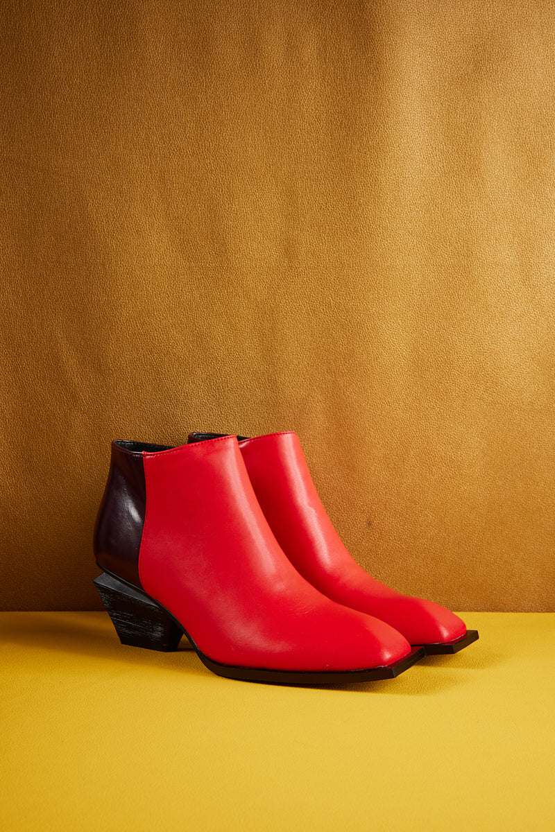 Jady Rose | Jady X Geometry-heel Leather Ankle Boot - Red