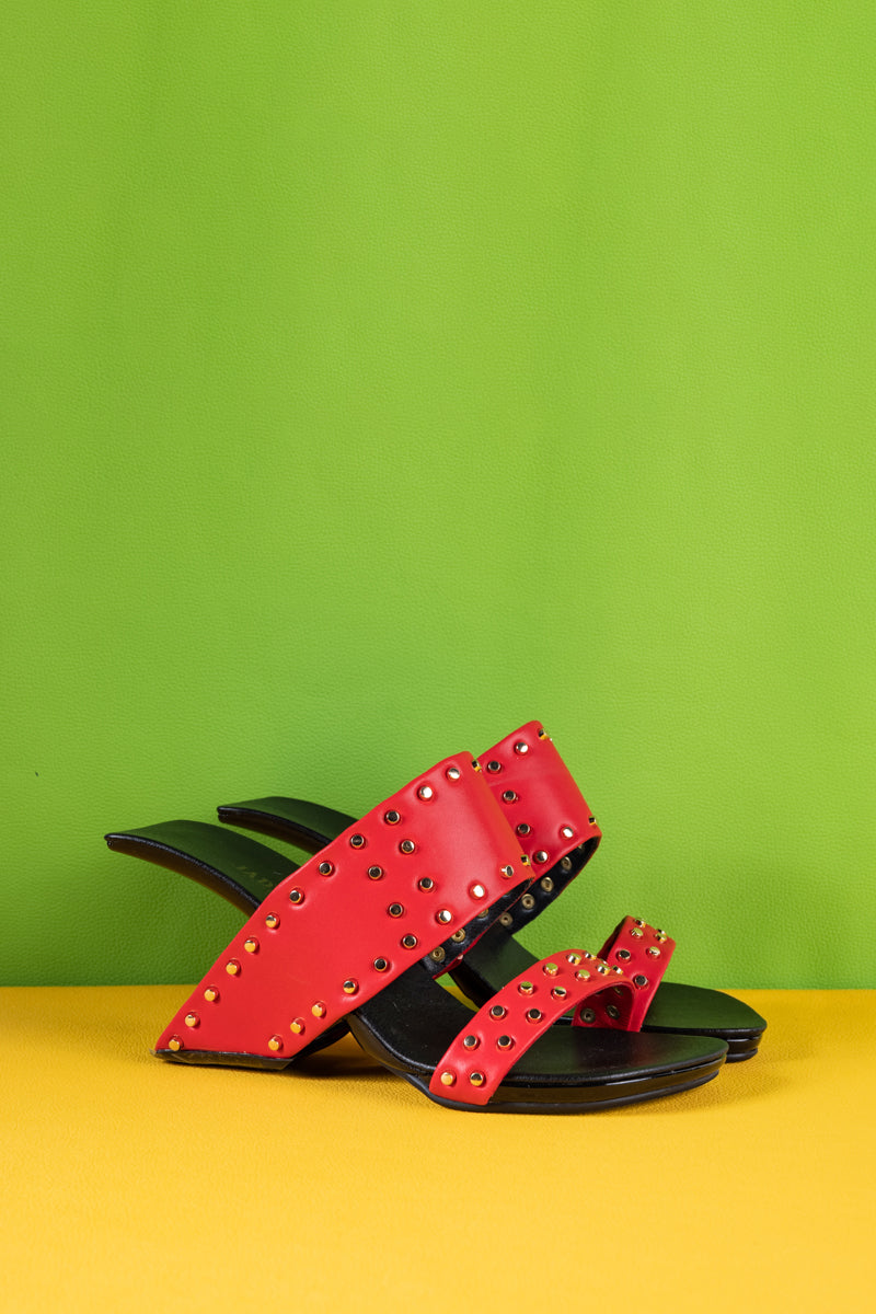 Jady Rose | Lucille Studded Leather Heels - Red