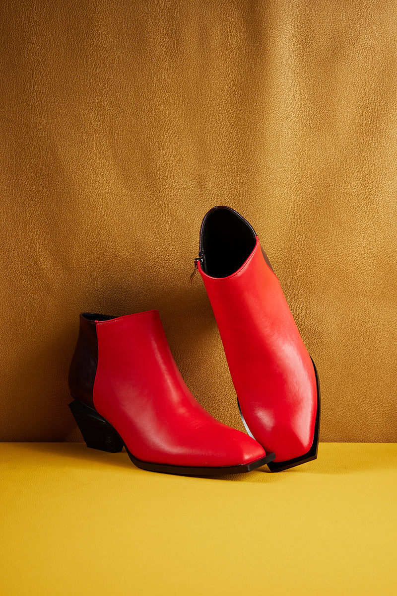 Jady Rose | Jady X Geometry-heel Leather Ankle Boot - Red