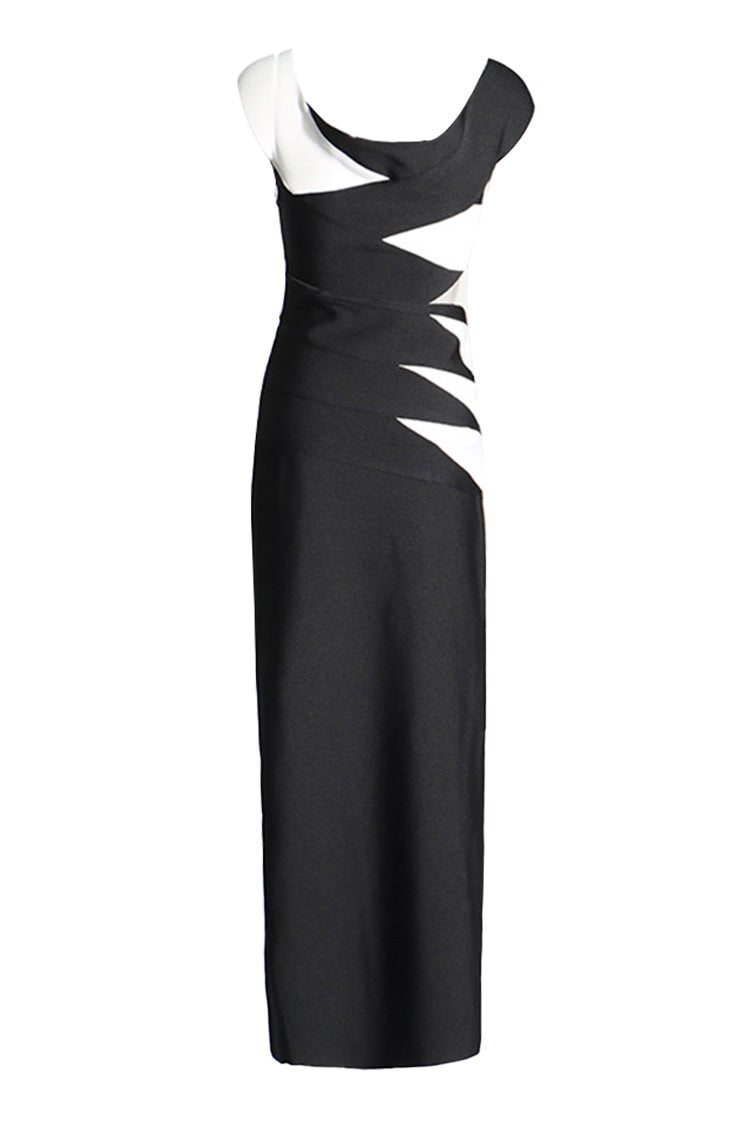 Refined Off Shoulder V Neck Cutout Bandage Bodycon Slit Formal Maxi Dress