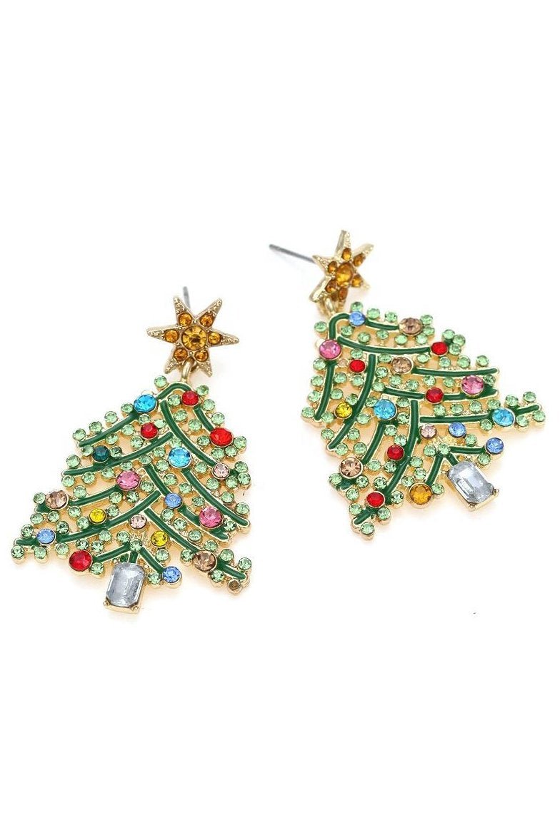 Rhinestone Christmas Tree Drop Earrings