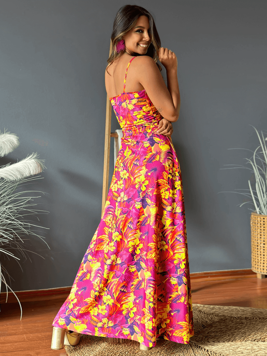 Cynthia Floral V-Neck Boho Maxi Dress - Rose