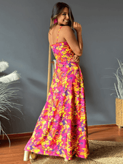 Cynthia Floral V-Neck Boho Maxi Dress - Rose