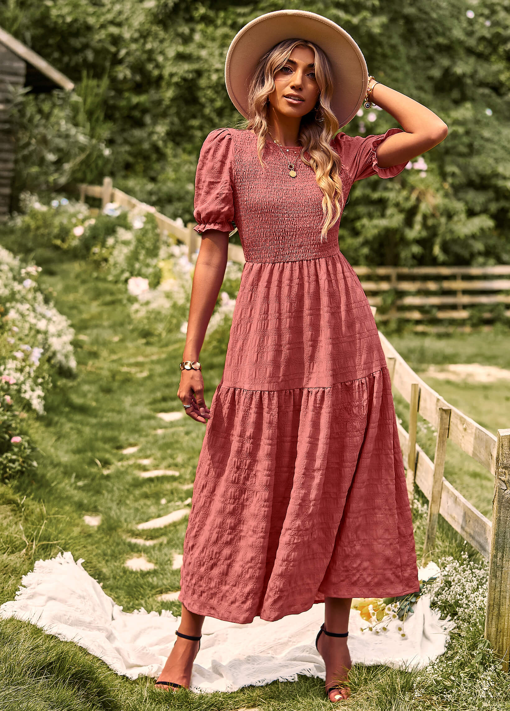 Riviera Romance Smock Tiered Maxi Dress