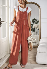 LINETTE WIDE LEG LINEN OVERALLS - RUST