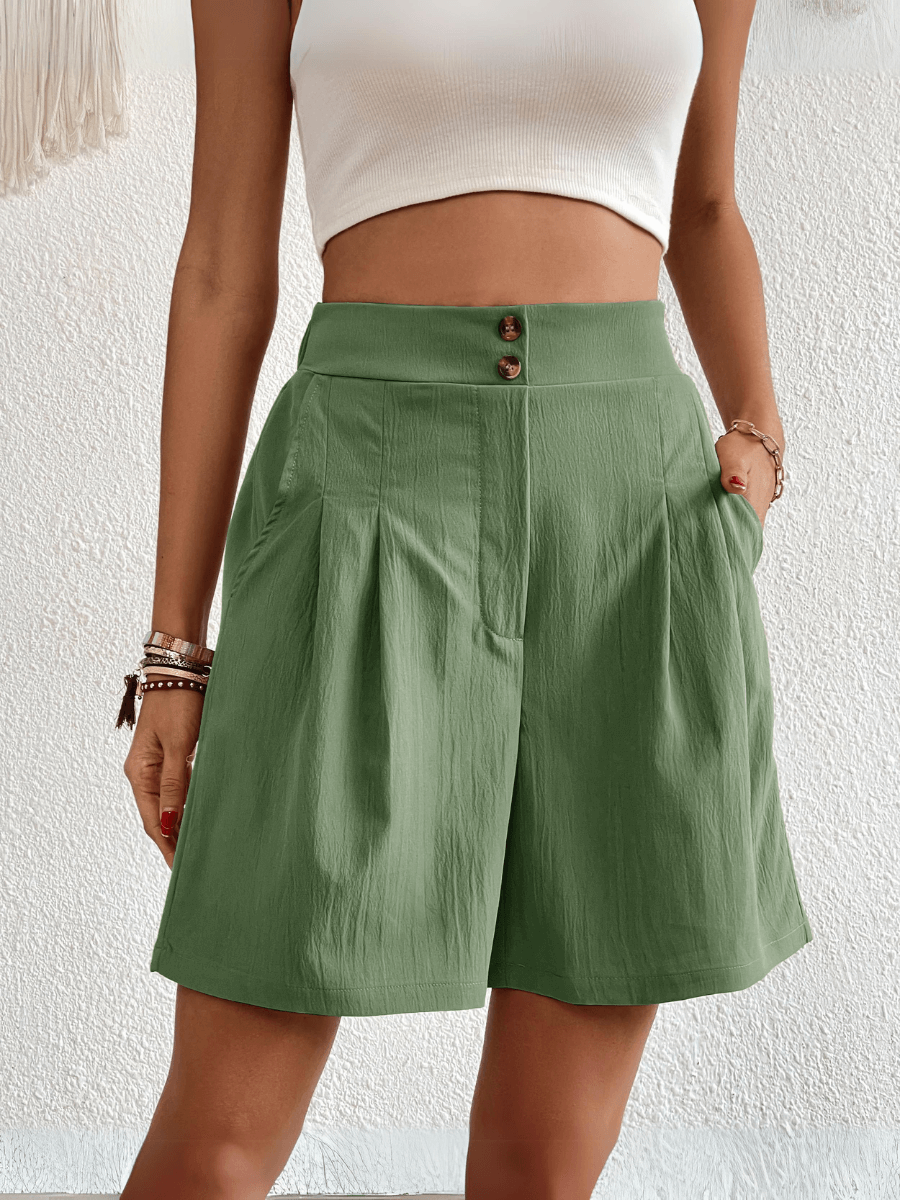 Eden Pocketed High Waist Shorts - Sage