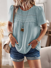 Ventura Lace Trim Short Sleeve Top - Sage